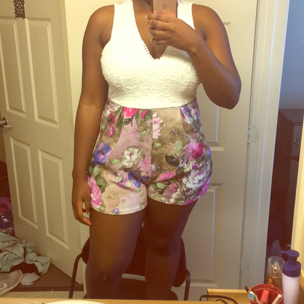 White and floral romper